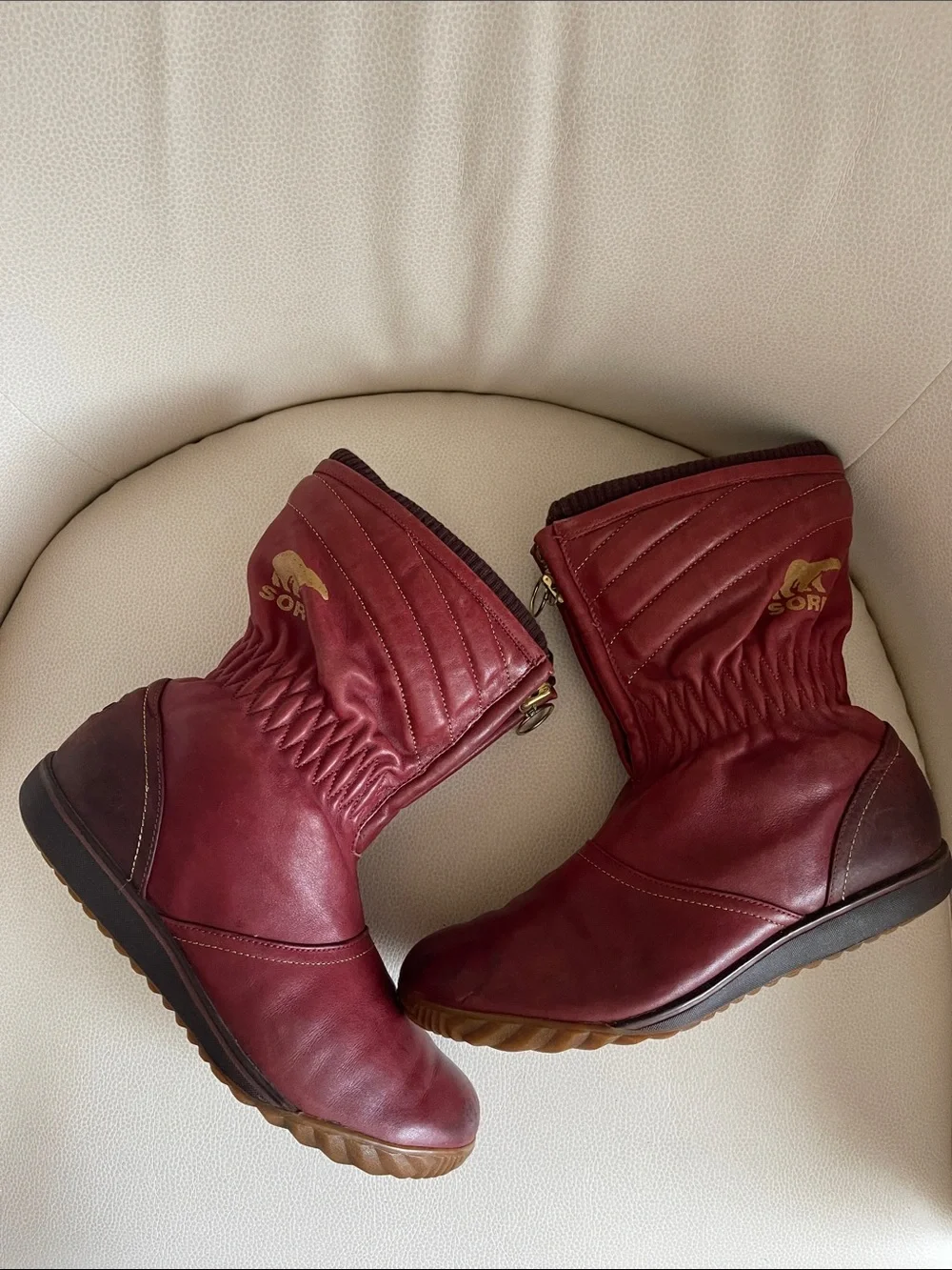 vintage Sorel Firenzy Breve red leather winter boots